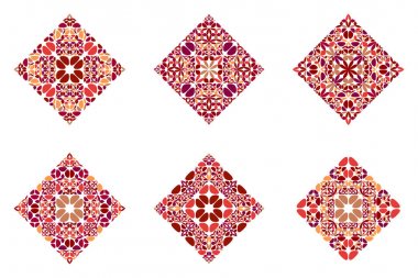 Geometrik süslü çiçek diyagonal kare sembol şablon seti