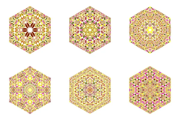 Geometrik soyut süslü çiçek mozaik altıgen poligon seti