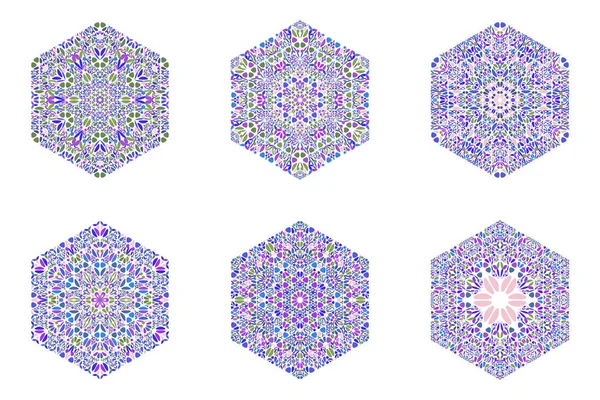 İzole süslü çiçek mozaik altıgen logo şablon seti