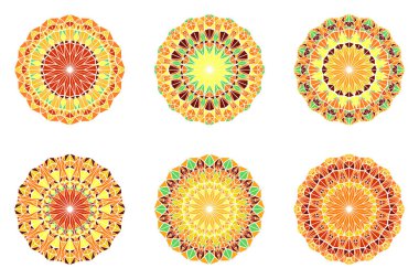 Renkli soyut yuvarlak geometrik üçgen kiremit mozaik mandala seti