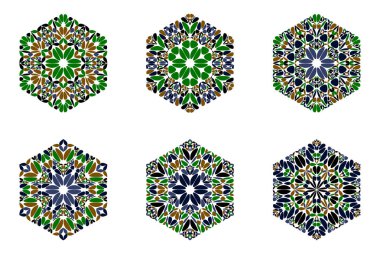 Süslü geometrik renkli çiçek süslemealtı lı poligon seti