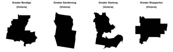 Greater Bendigo, Greater Dandenong, Greater Geelong, Greater Shepparton outline maps