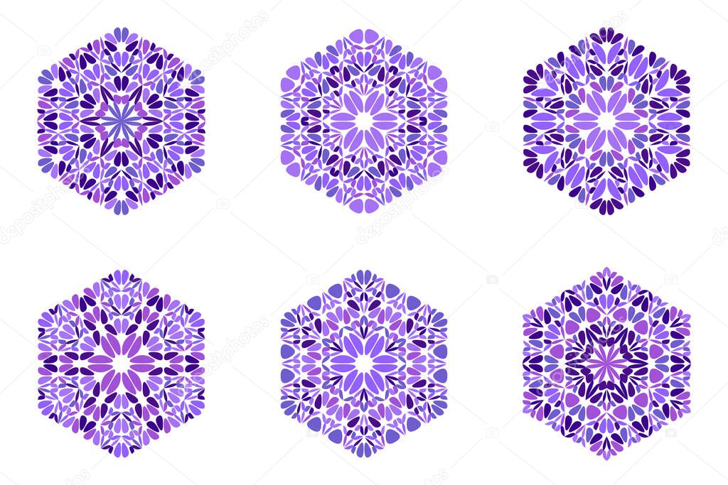 Colorful ornate isolated abstract floral ornament hexagon polygon set