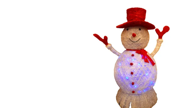 Figur Eines Fröhlichen Schneemanns Mit Rotem Hut Und Fäustlingen Isoliert — Stockfoto