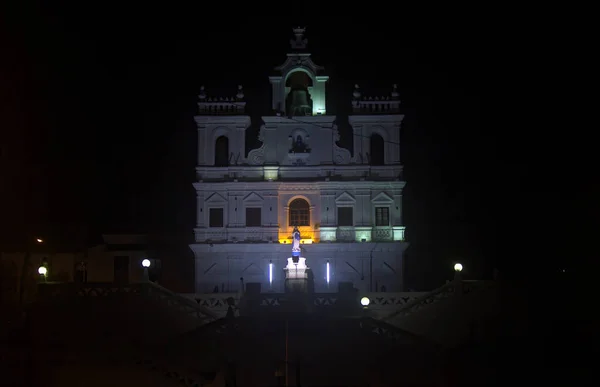 Słynny Widok Nocy Kościoła Znajduje Się Centrum Goa Południowe Indie — Zdjęcie stockowe
