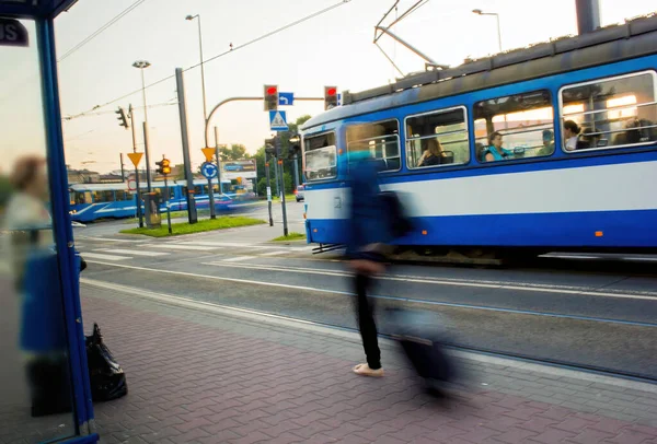 Vue Une Vie Bien Remplie Dans Ville Cracovie Prise Vue — Photo