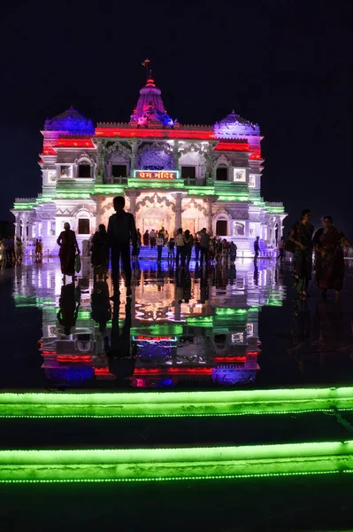 Mathura India Maggio 2012 Fotografia Notturna Prem Mandir Tempio Dell — Foto Stock