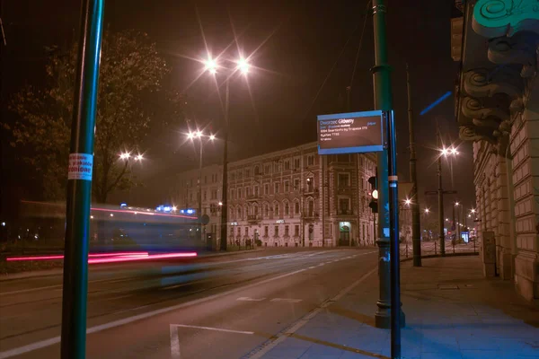 Krakau Polen Oktober 2014 Nachtfotografie Van Main Center Square Street — Stockfoto