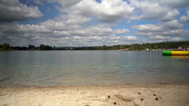 Kryspinow South Poland August 2020 Family Father Son Enjoying Lake — 图库视频影像