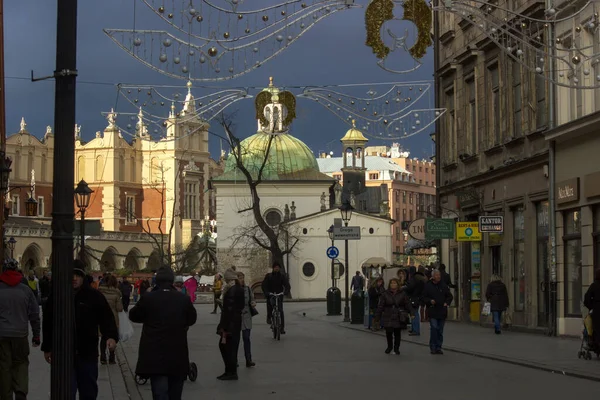 Krakau Indien Dezember 2014 Geschmückte Straße Während Der Weihnachtsdekoration Hauptplatz — Stockfoto