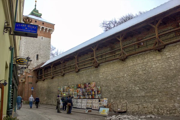 Krakow Polonya Ocak 2015 Bir Resim Satıcısı Avrupa Mimarisi Şehir — Stok fotoğraf