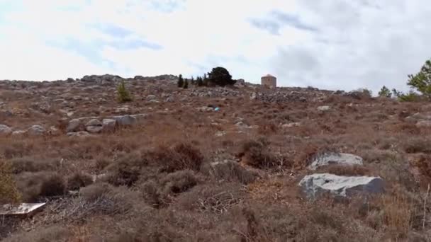 Rhodes Greece Pan Shot Rusty Mountain Halki Chalki Island Situation — Stock Video