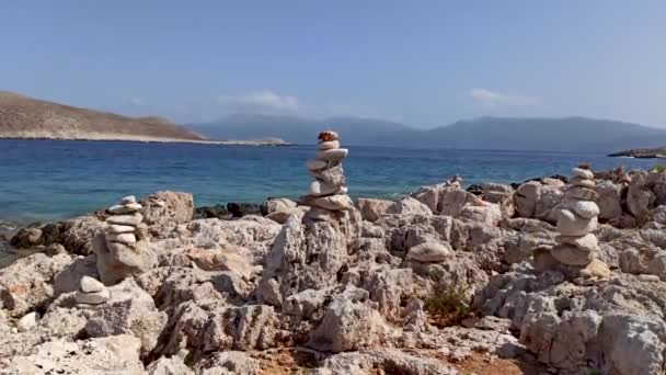 Rhodes Greece Close Low Angle Shot Stone Rock Structure Eegean — стокове відео