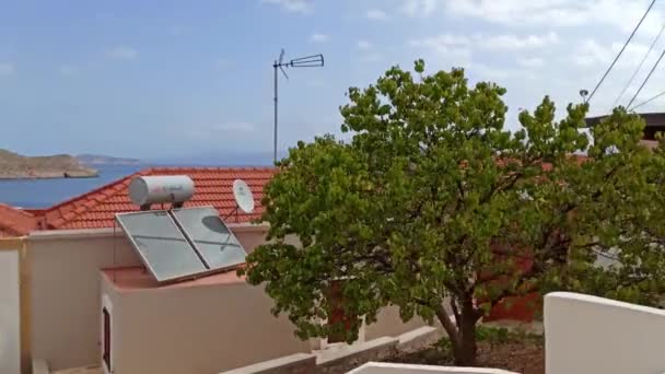 Rhodes Greece Typical Houses Halki Chalki Village Solar Panel Roof — Stock Video