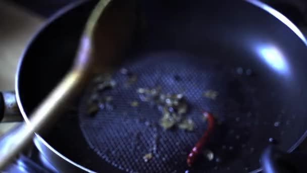 Tadka 意为在烹调印度菜的主要配料之前 先把调味品煎好 — 图库视频影像