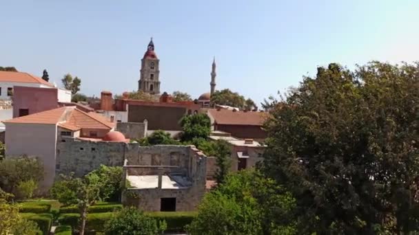 Rodas Grecia Empuje Tiro Castillo Medieval Situado Casco Antiguo Casas — Vídeos de Stock