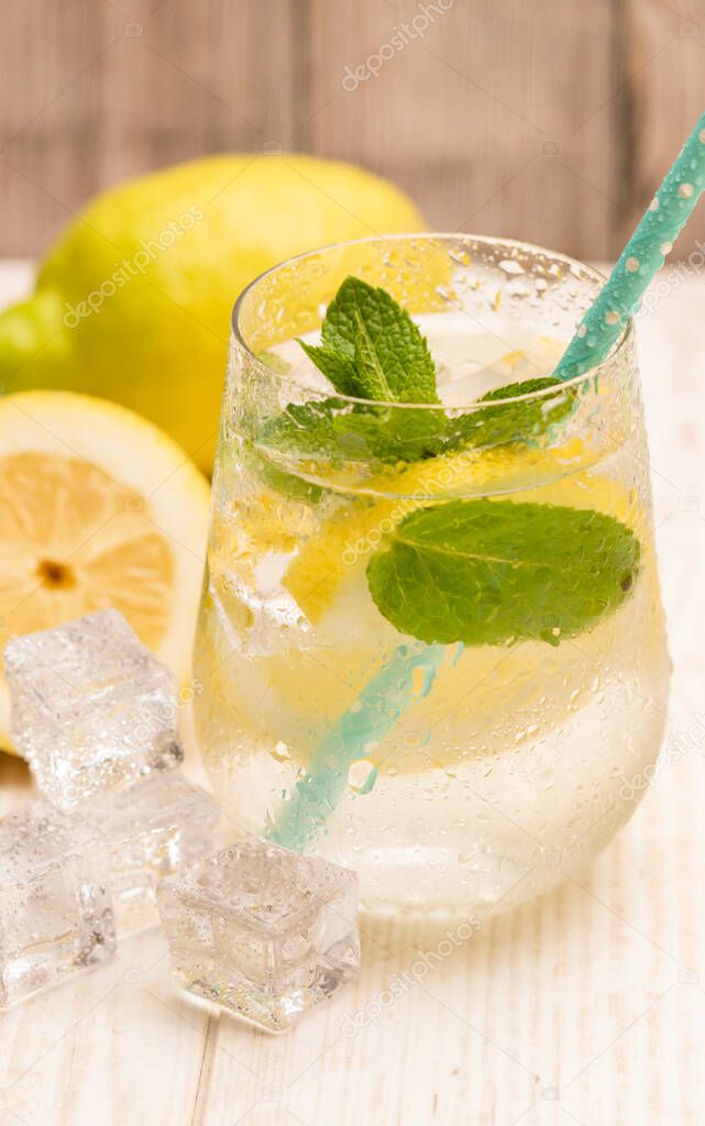 Cold icy fruity drinks with lemon