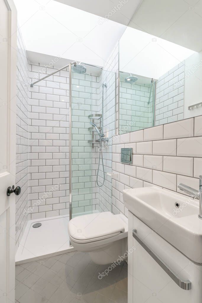 Shower cabin in a bathroom.