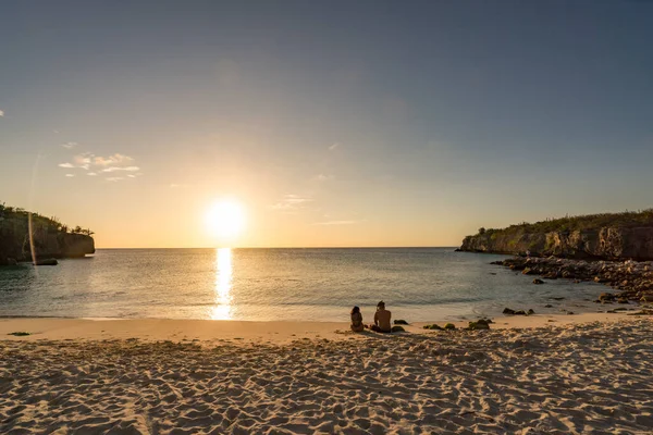 Pôr Sol Vista Para Praia Sobre Mar Caribe Fora Curaçao — Fotografia de Stock