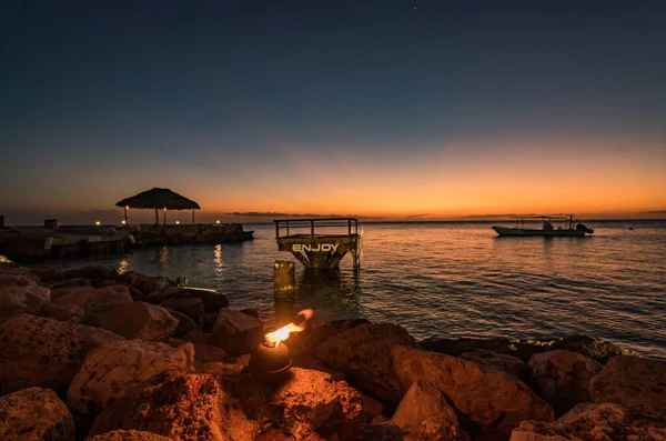 Widoki Zachód Słońca Nad Morzem Karaibskim Przy Curacao — Zdjęcie stockowe