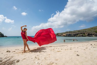 Curacao plajı Hollanda Antilleri 'nde küçük bir Karayip Adası' na bakıyor.