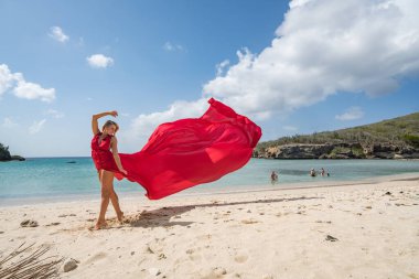 Curacao plajı Hollanda Antilleri 'nde küçük bir Karayip Adası' na bakıyor.