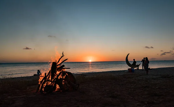 Campfire Beach Sunset — Stock Photo, Image