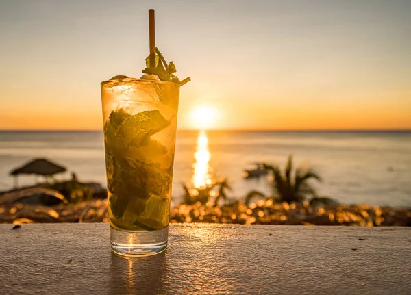 Curacao Sonnenuntergang Strand Blick Auf Eine Kleine Karibische Insel Auf — Stockfoto