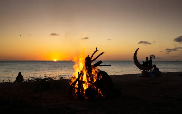 Campfire Beach Sunset — Stock Photo, Image