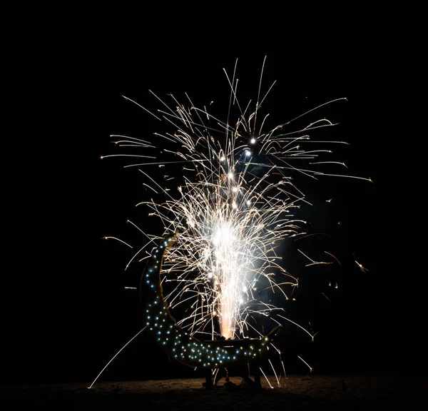 Vuurwerk Show Een Zwarte Achtergrond — Stockfoto