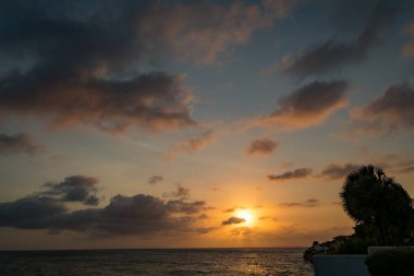 Günbatımında, Curacao Okyanusu 'nun kıyısında içiyor.