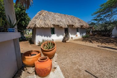 Karayip köyünde sazdan çatılı geleneksel kulübe 