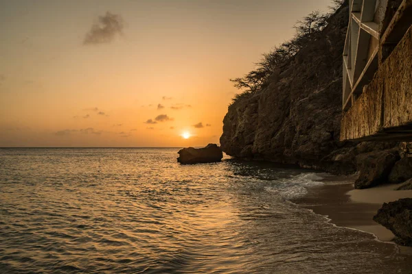 Pôr Sol Sobre Oceano Ilha Caribenha Curaçao — Fotografia de Stock