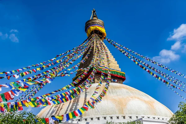 Boudha Nın Budist Stupa Katmandu Nepal Asya Bayraklar — Stok fotoğraf