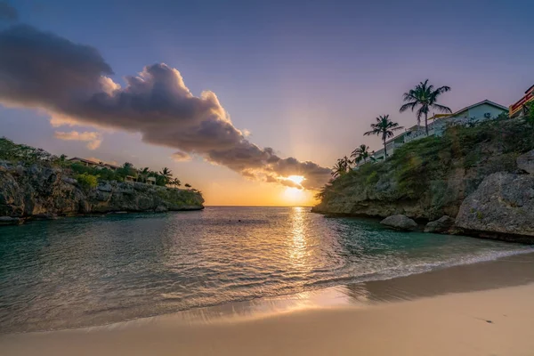 Západ Slunce Nad Oceánem Karibském Ostrově Curacao — Stock fotografie