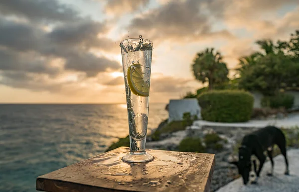 Getränke Bei Sonnenuntergang Meer Curacao — Stockfoto