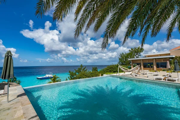Luxe Hotel Resort Zwembad Met Een Prachtig Uitzicht Caribische Zee — Stockfoto