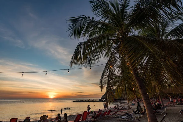 Pôr Sol Sobre Oceano Ilha Caribenha Curaçao — Fotografia de Stock