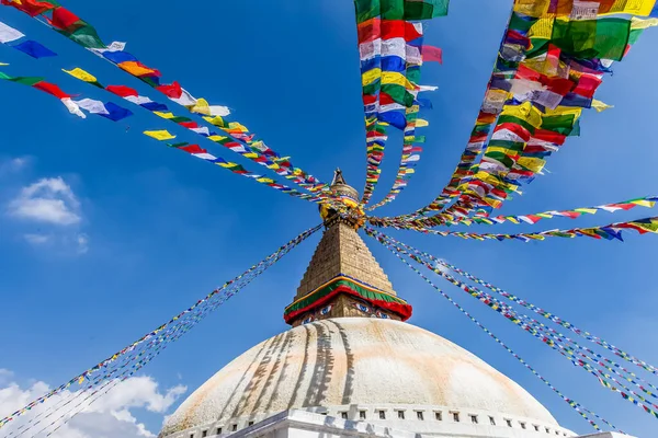 Boudha Nın Budist Stupa Katmandu Nepal Asya Bayraklar — Stok fotoğraf