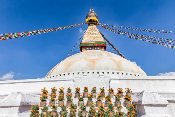 Boudha Nın Budist Stupa Katmandu Nepal Asya Bayraklar — Stok fotoğraf