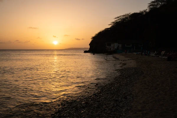 Ηλιοβασίλεμα Πάνω Από Τον Ωκεανό Στην Καραϊβική Νησί Του Κουρασάο — Φωτογραφία Αρχείου