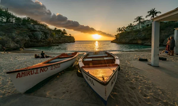 Pôr Sol Sobre Oceano Ilha Caribenha Curaçao — Fotografia de Stock