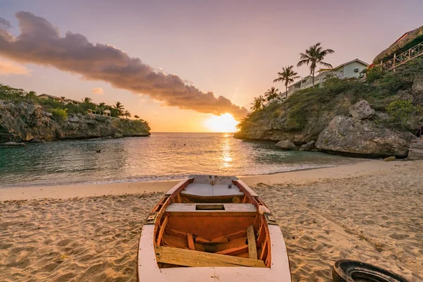 Pôr Sol Sobre Oceano Ilha Caribenha Curaçao — Fotografia de Stock