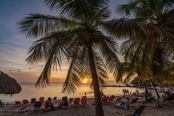 Pôr Sol Sobre Oceano Ilha Caribenha Curaçao — Fotografia de Stock