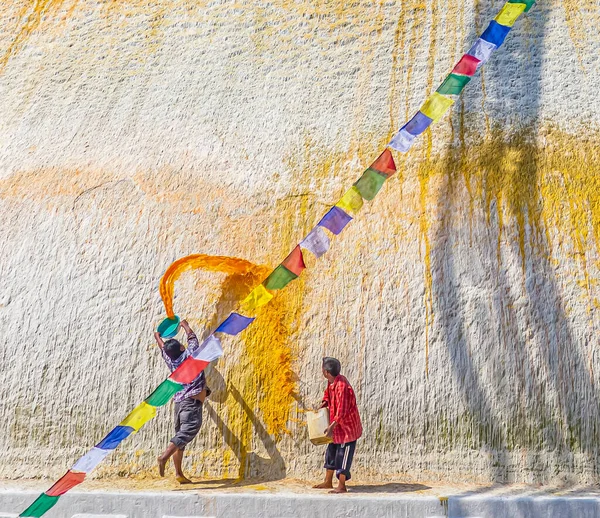 Stupa Buddista Boudha Bandiere Preghiera Kathmandu Nepal Asia — Foto Stock