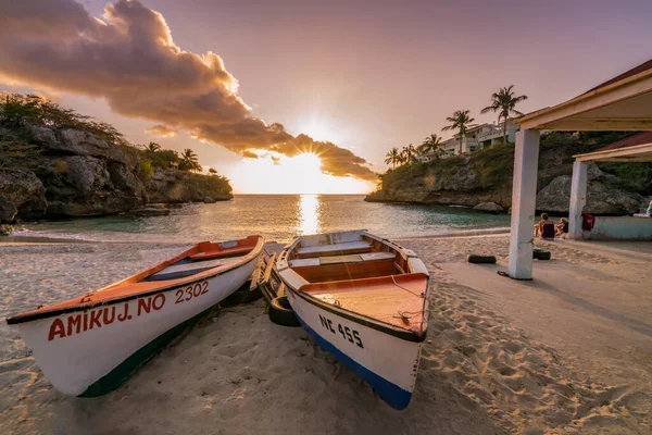 Pôr Sol Sobre Oceano Ilha Caribenha Curaçao — Fotografia de Stock