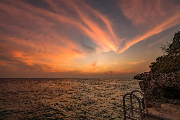Sonnenuntergang Über Dem Ozean Auf Der Karibik Insel Curacao — Stockfoto