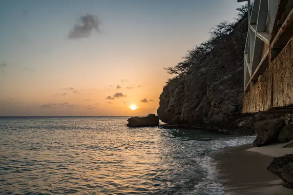 Pôr Sol Sobre Oceano Ilha Caribenha Curaçao — Fotografia de Stock