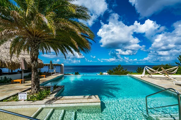 Luxe Hotel Resort Zwembad Met Een Prachtig Uitzicht Caribische Zee — Stockfoto