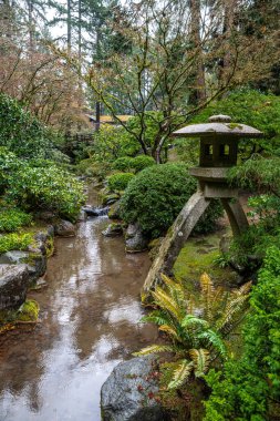 Portland 'daki Japon bahçesinde küçük bir dere.